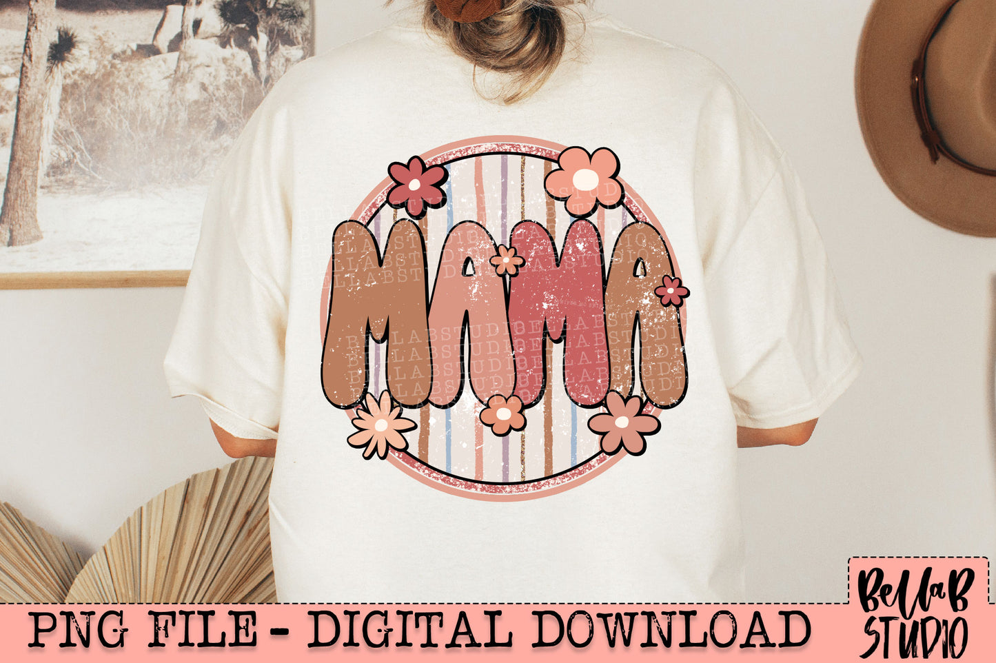 Striped Mama Retro Boho PNG Design