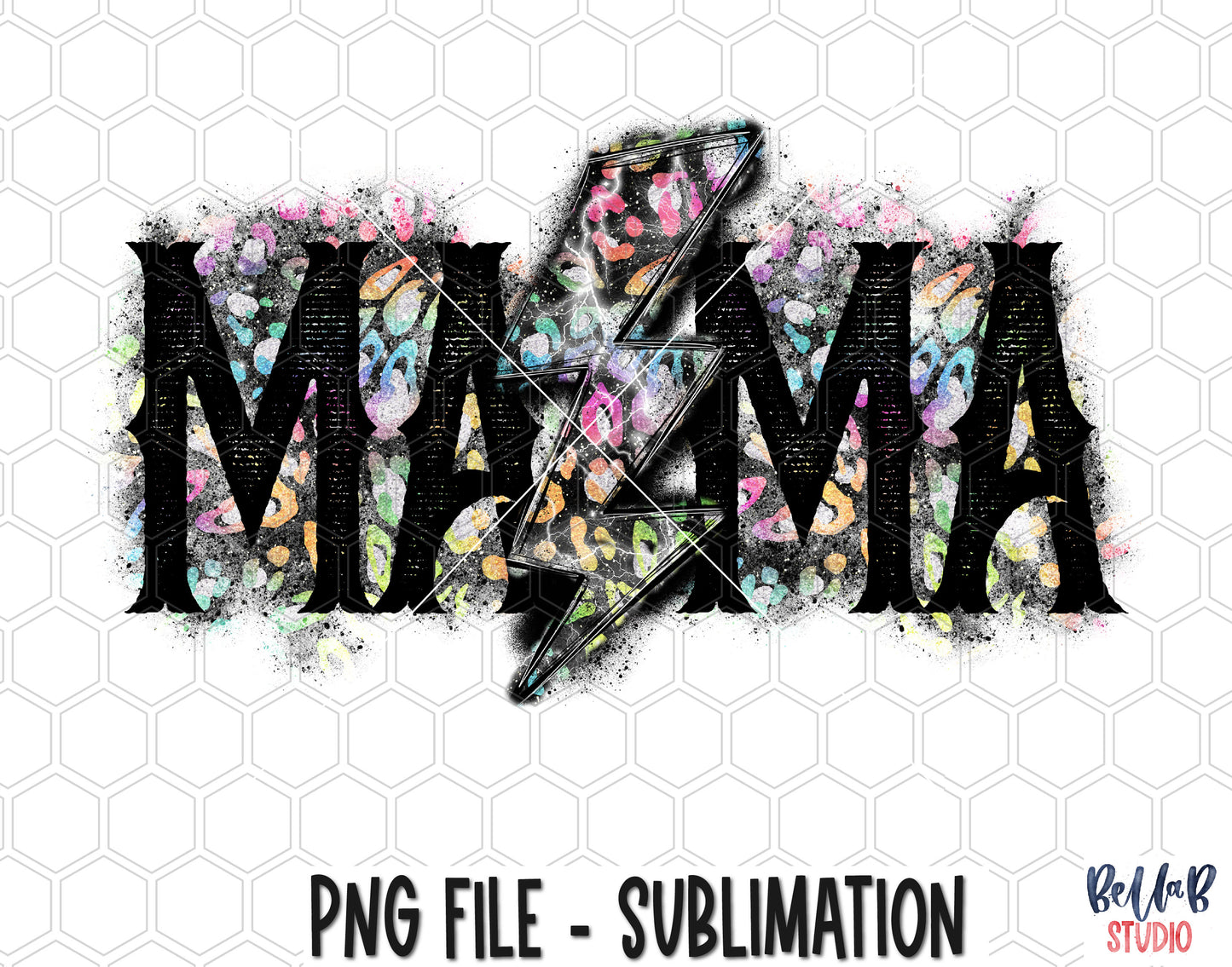 Bright Leopard Lightning Bolt Mama Sublimation Design