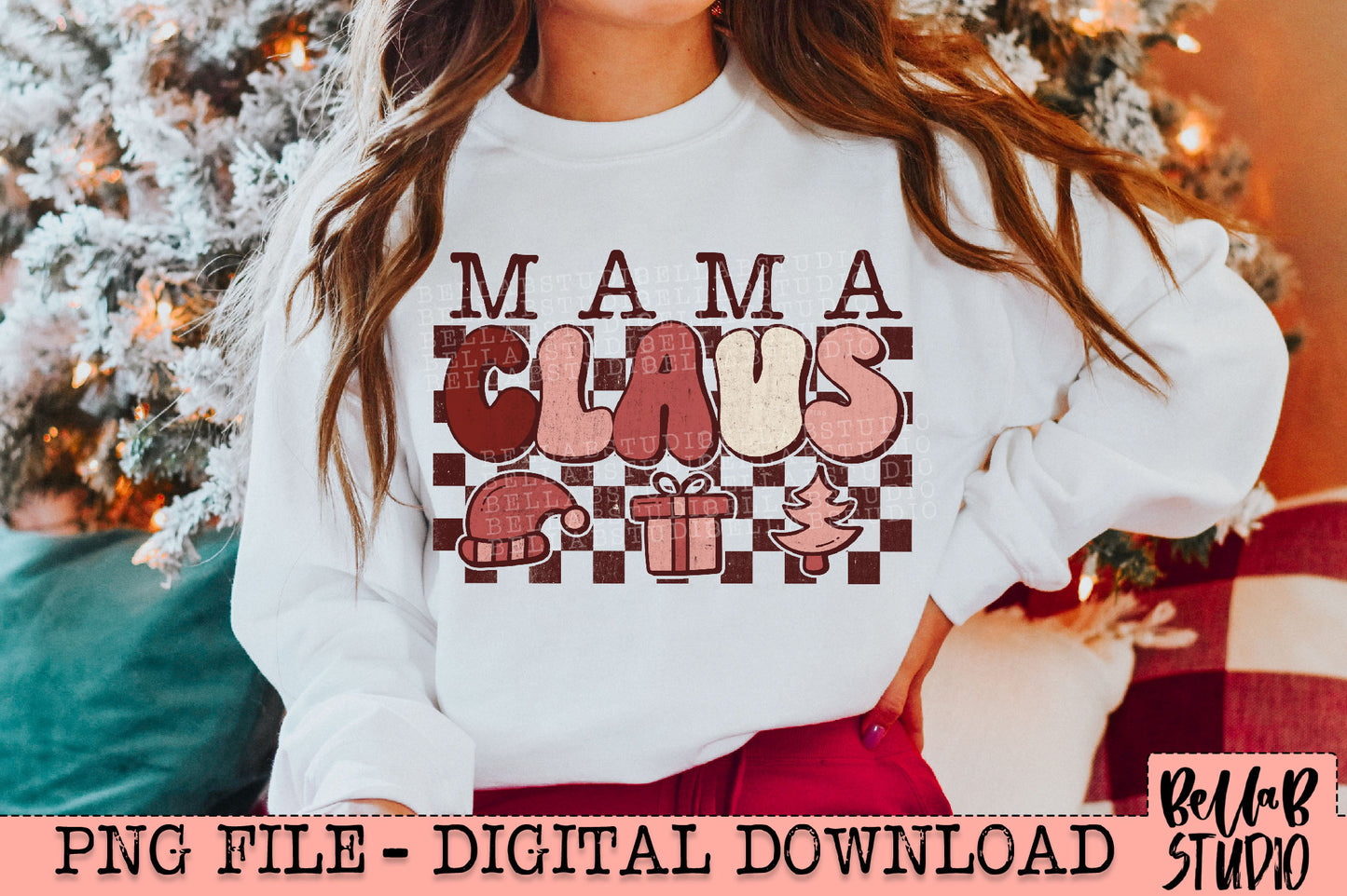 Mama Claus Retro Checker PNG Design