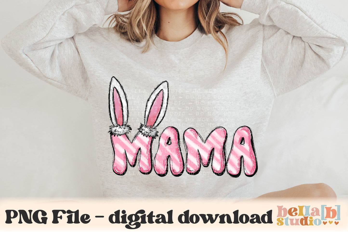 Mama Bunny Ears Pink PNG Sublimation Design