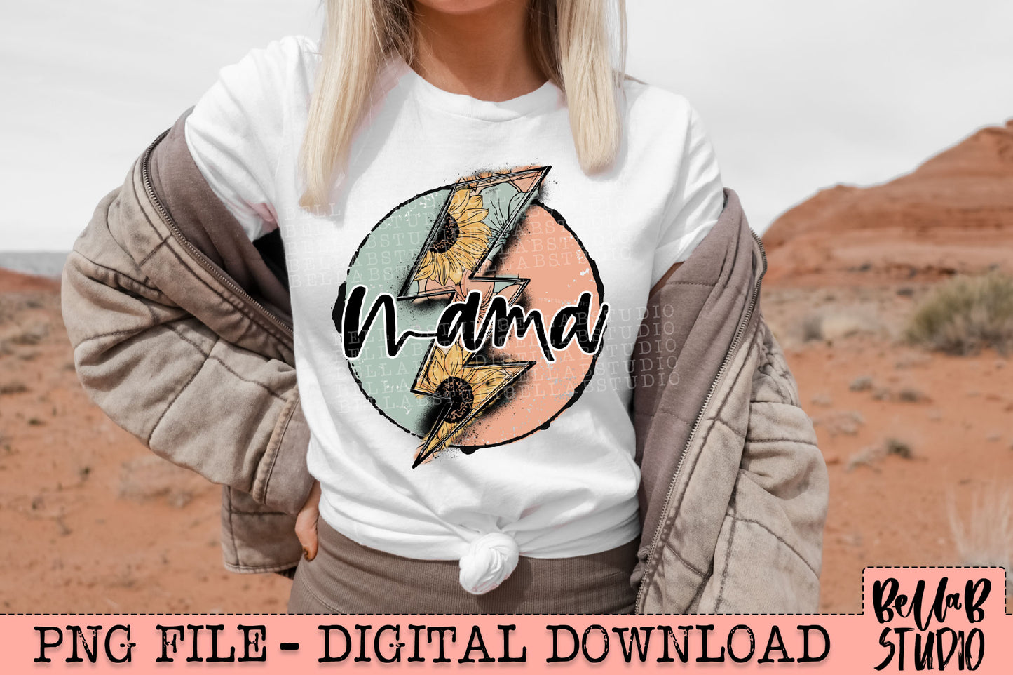 Mama Vintage Floral Lightning Bolt PNG Design