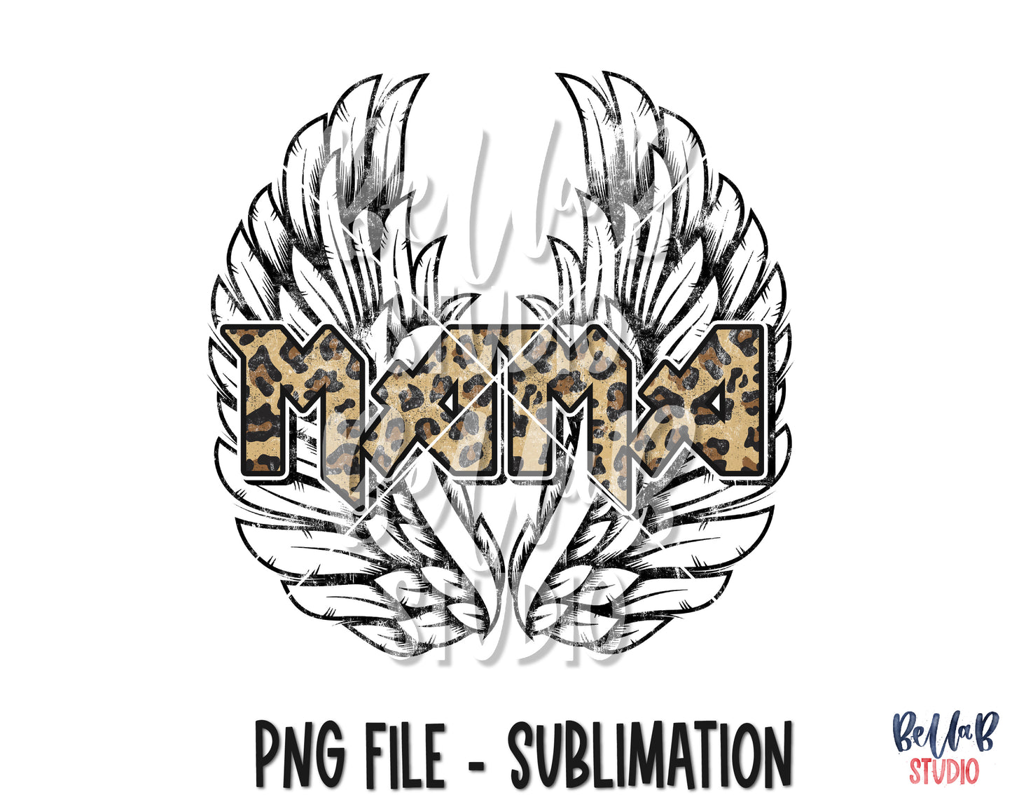 Leopard Mama Rock N Roll Wings Sublimation Design