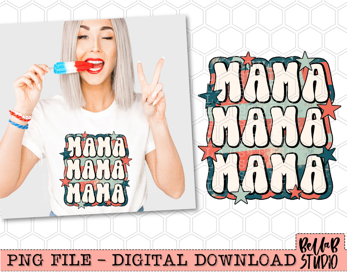 Patriotic Mama Retro Stack PNG Design