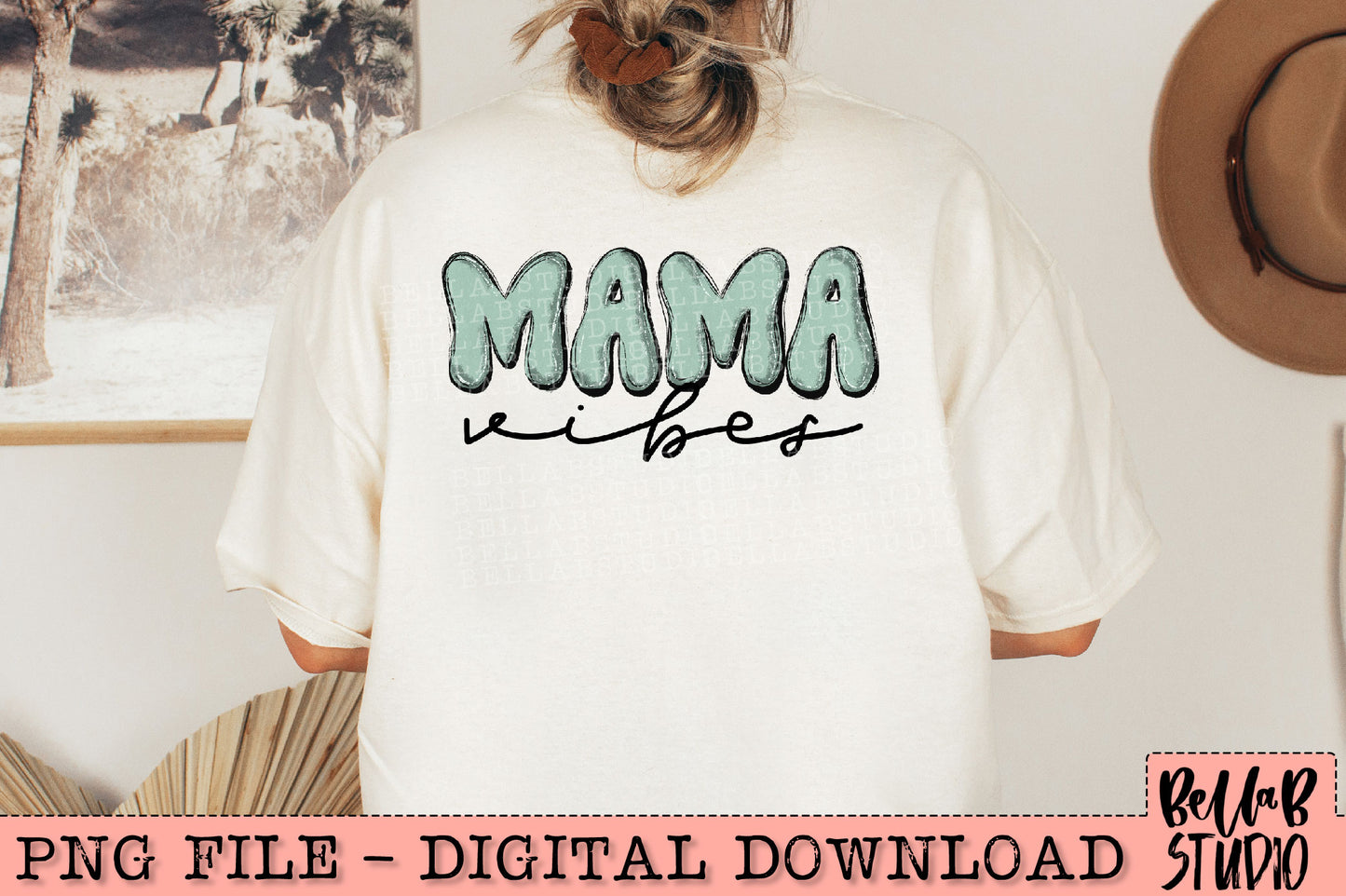 Mama Vibes Doodle Green PNG Design