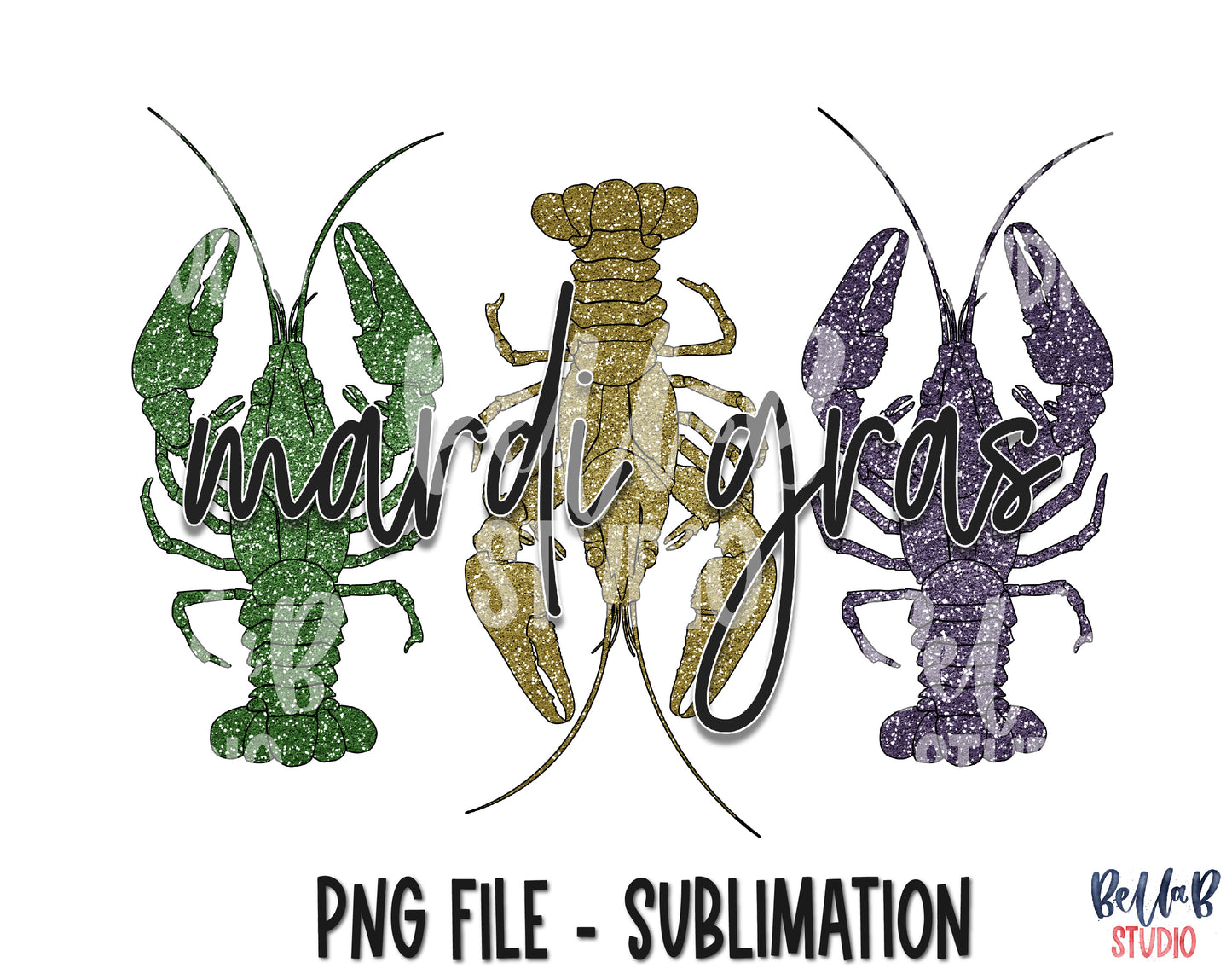 Mardi Gras Sublimation Design, Glitter Crawfish