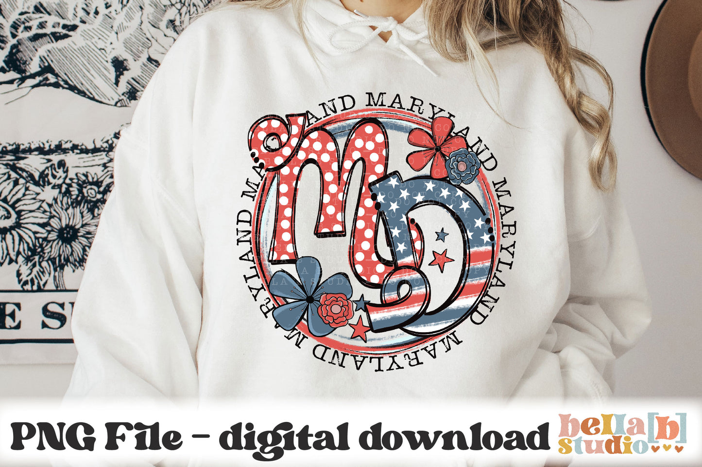 Maryland Retro Flowers PNG Design