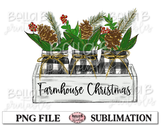 Christmas Mason Jar Sublimation Design, Farmhouse Christmas