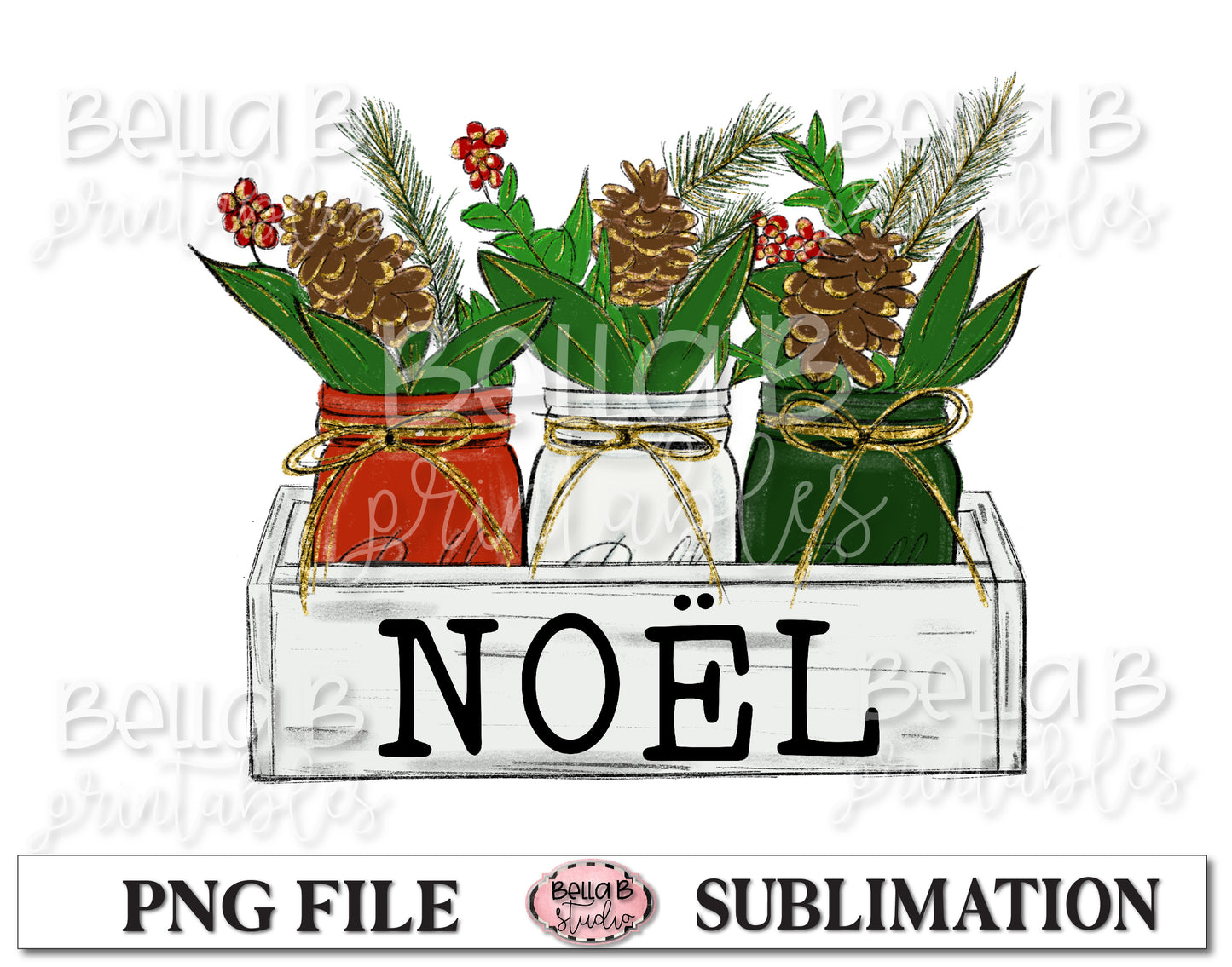 Christmas Mason Jar Sublimation Design, NOEL