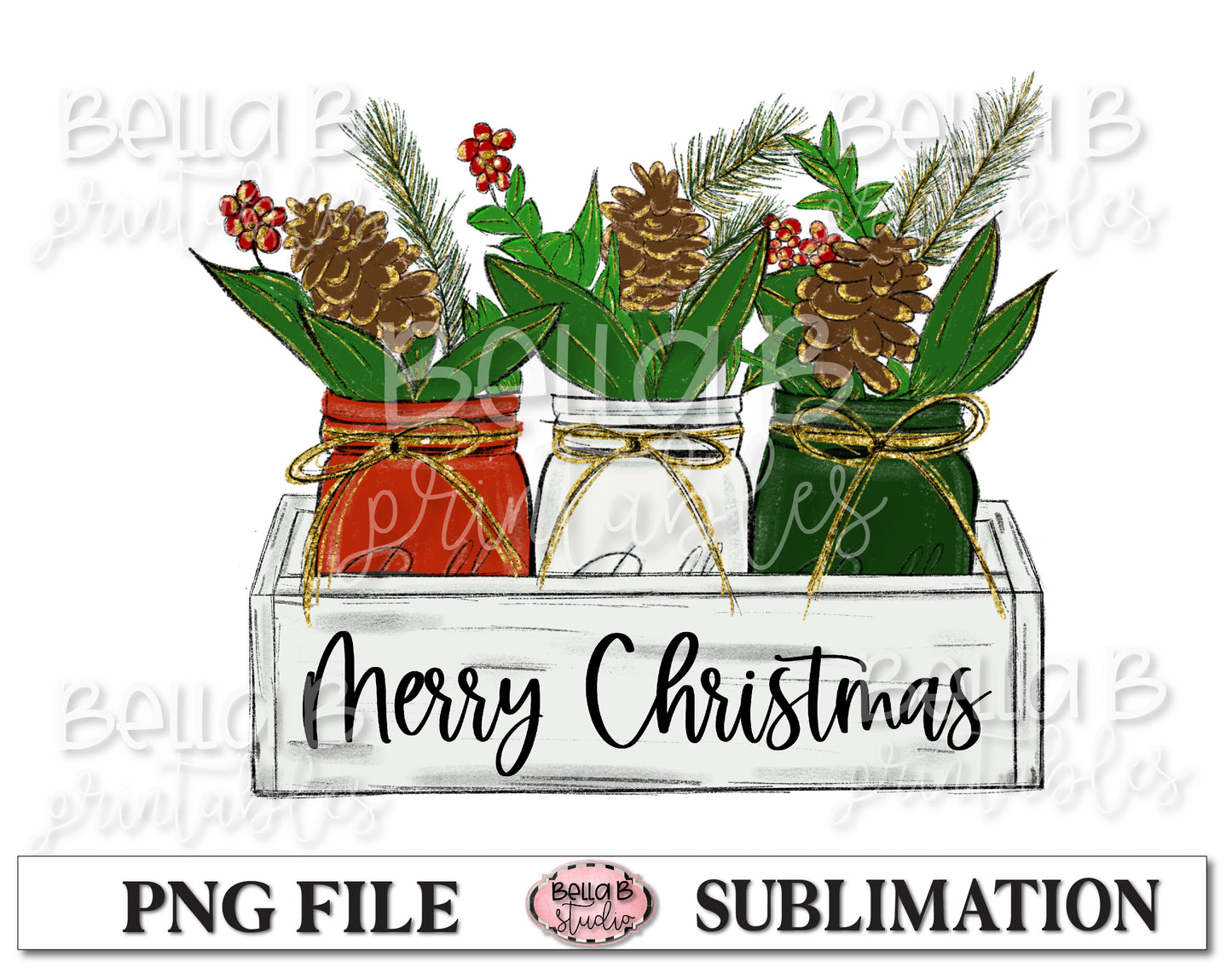 Christmas Mason Jar Sublimation Design, Merry Christmas