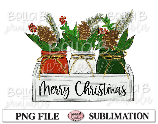 Christmas Mason Jar Sublimation Design, Merry Christmas