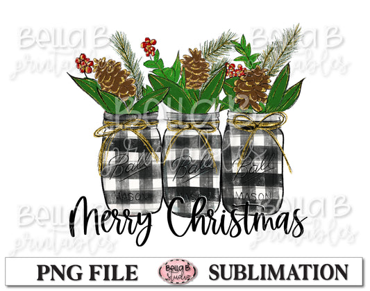 Christmas Mason Jar Sublimation Design, Merry Christmas