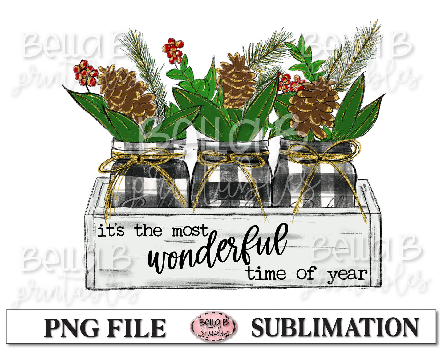 Christmas Mason Jar Sublimation Design, It's The Most Wonderful Time Of Year