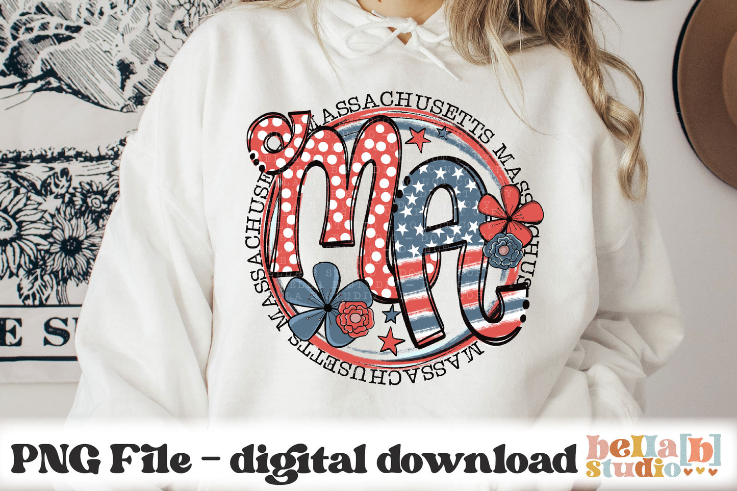 Massachusetts Retro Flowers PNG Design