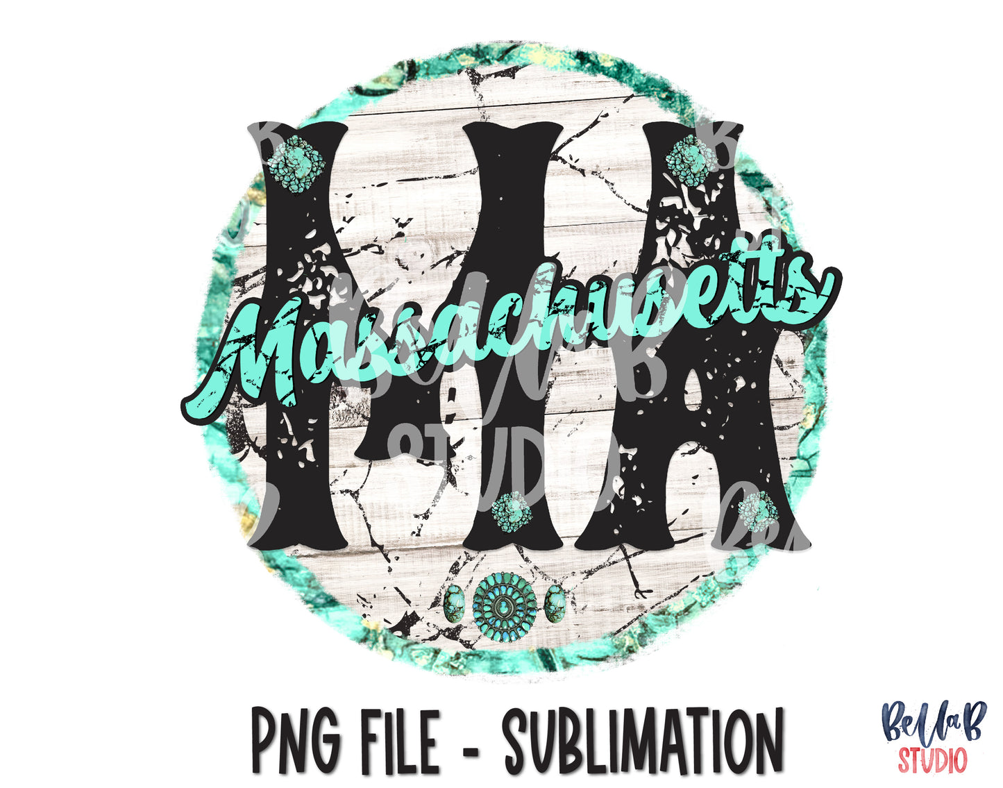 Massachusetts Turquoise Sublimation Design
