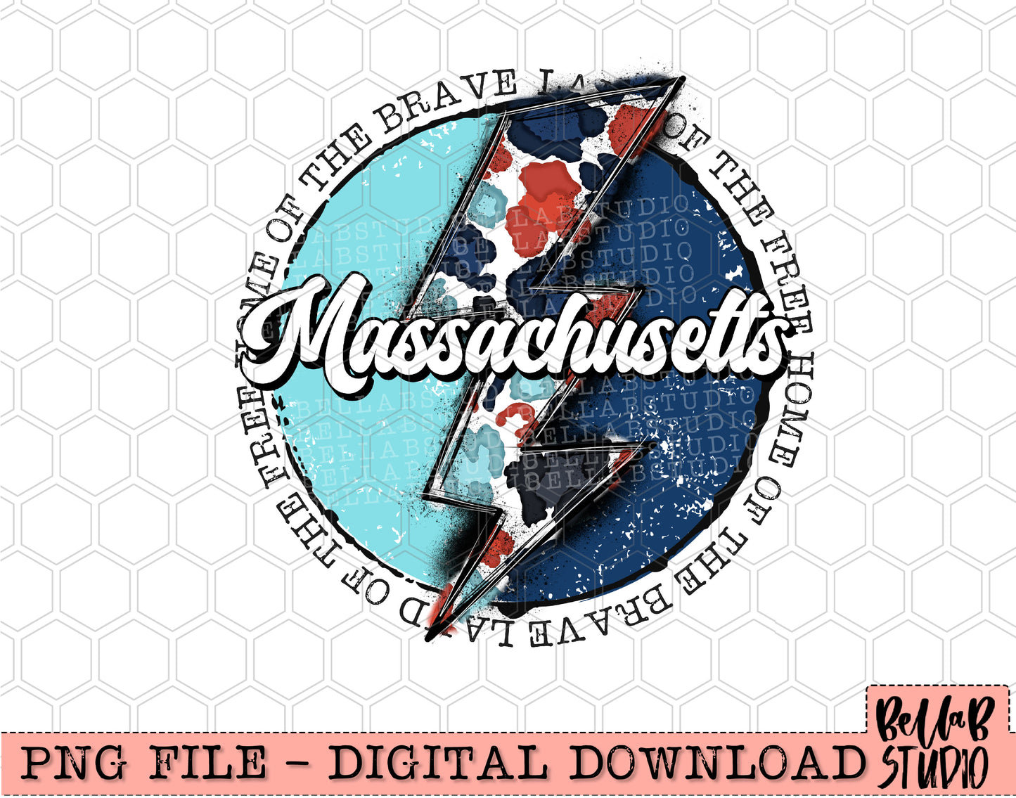MASSACHUSETTS Patriotic Bolt PNG Design