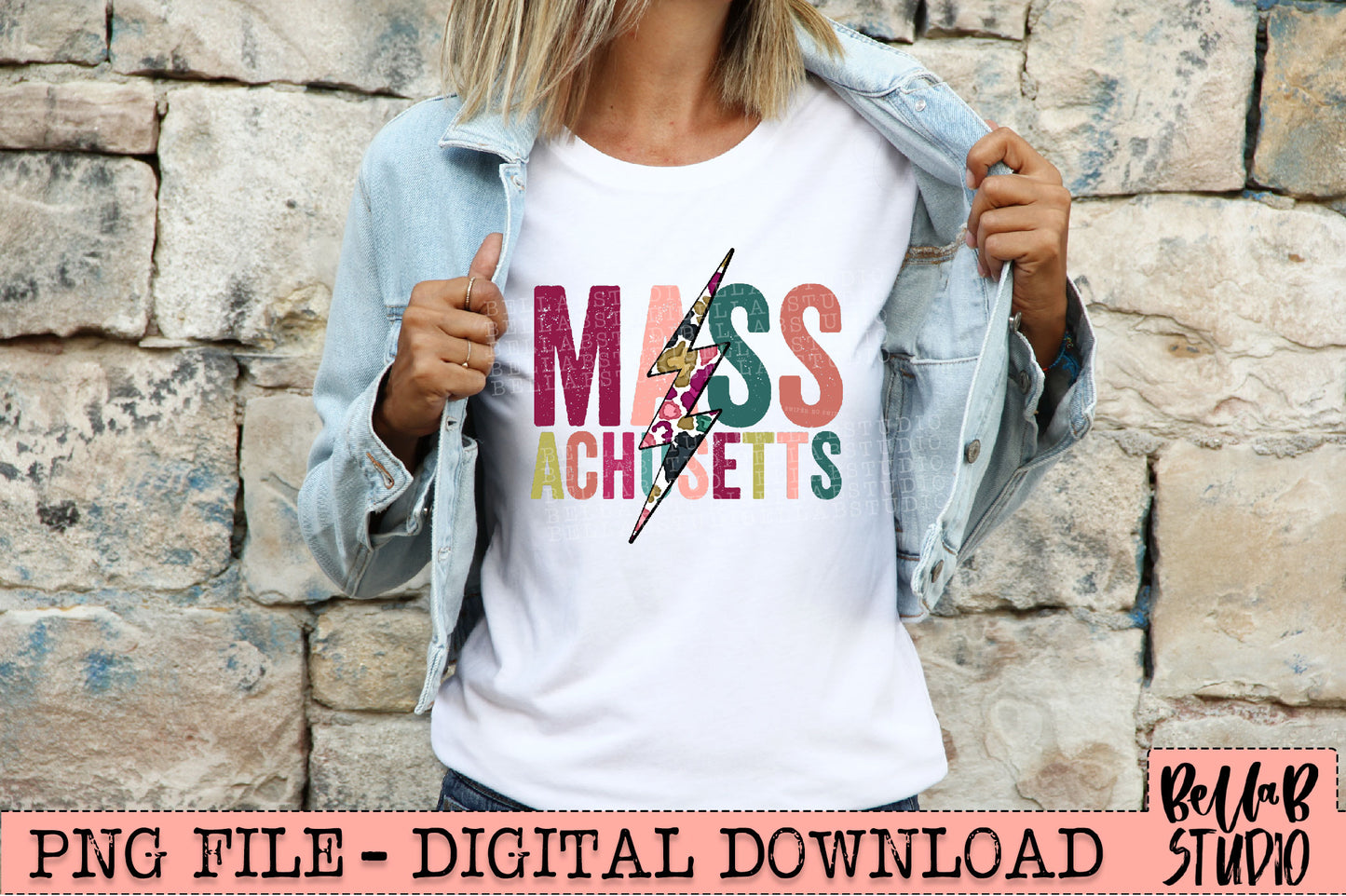 MASSACHUSETTS Bright Leopard Bolt Sublimation Design