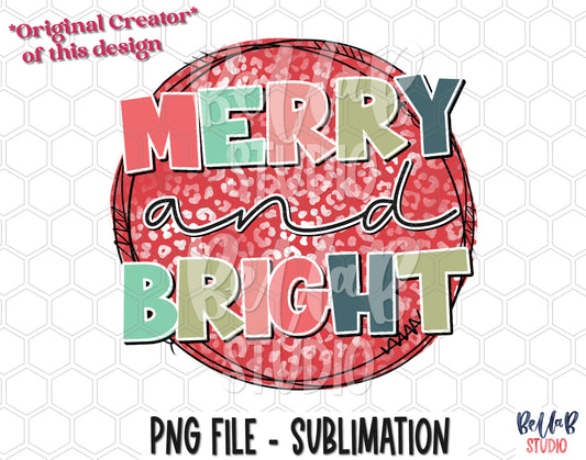 Merry And Bright Retro Leopard Sublimation Design