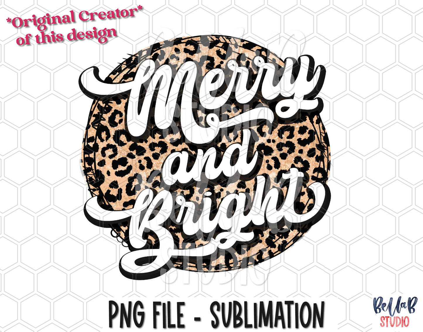 Merry And Bright Retro Western Leopard Sublimation Design