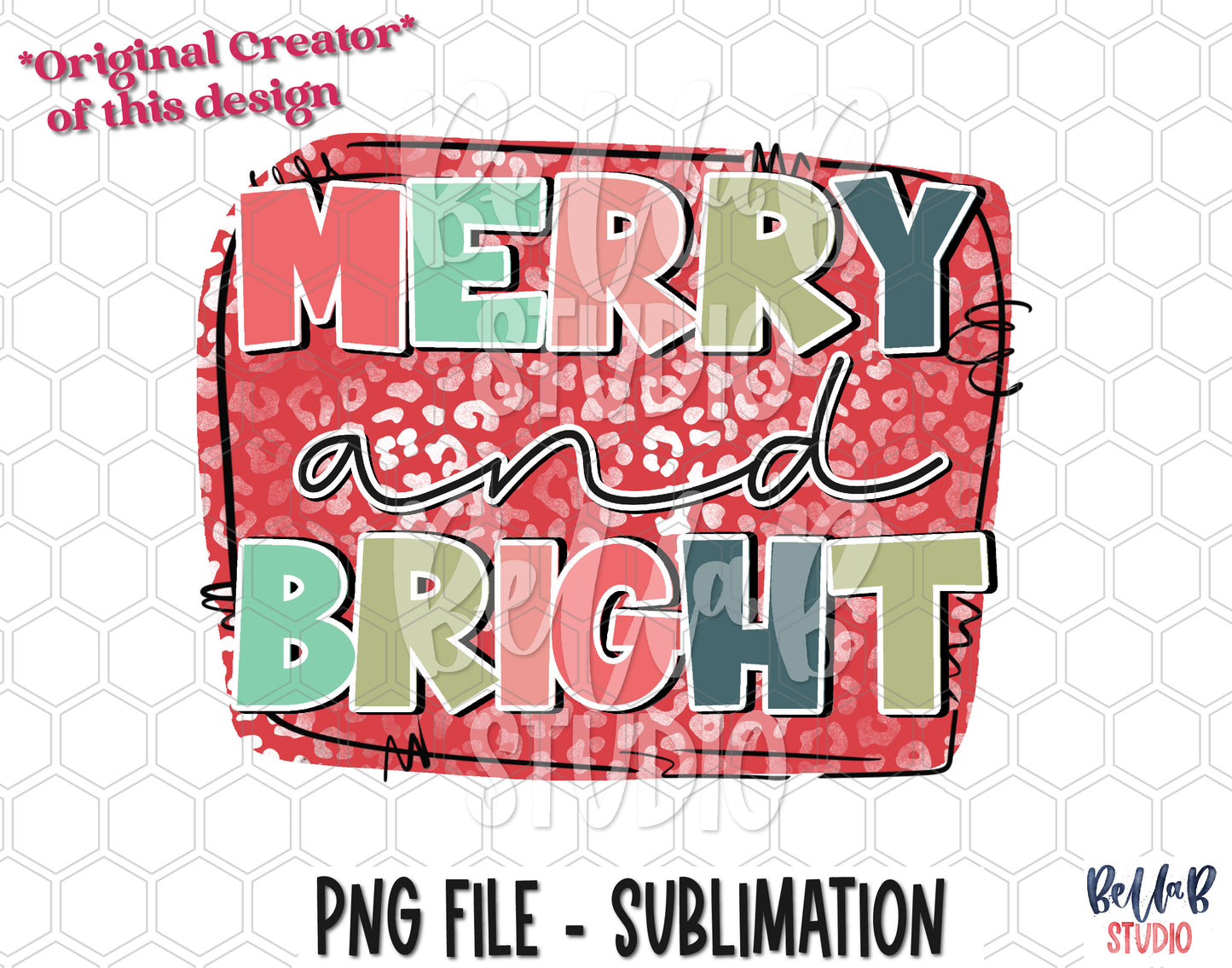 Merry And Bright Retro Leopard Sublimation Design