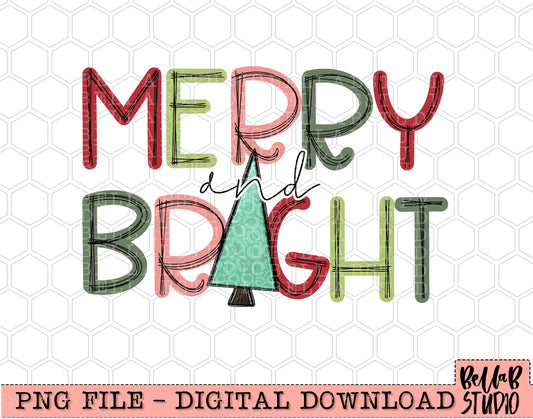 Merry And Bright Scribble PNG Design