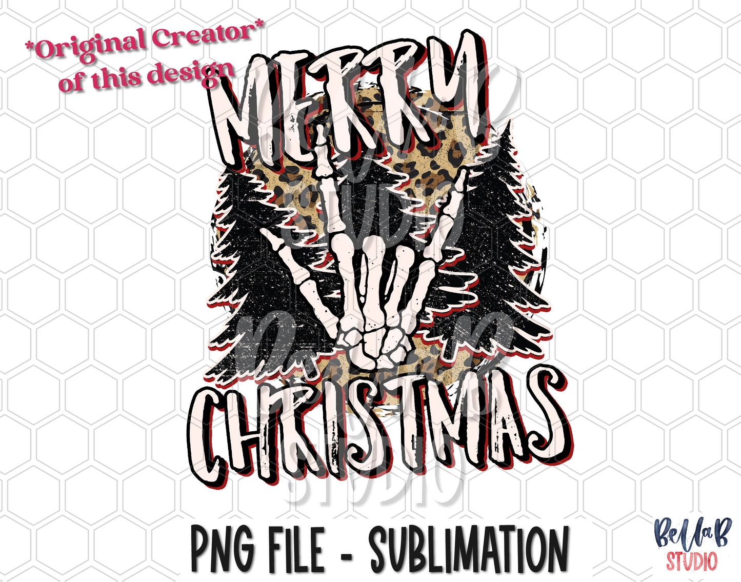 Merry Christmas Skull Rock Hand Sublimation Design