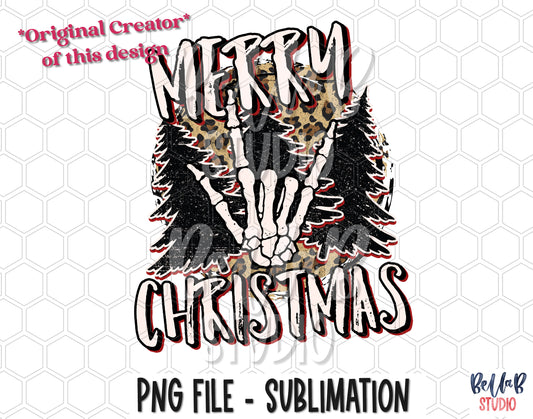 Merry Christmas Skull Rock Hand Sublimation Design