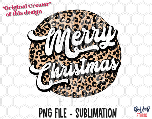 Merry Christmas Retro Western Leopard Sublimation Design