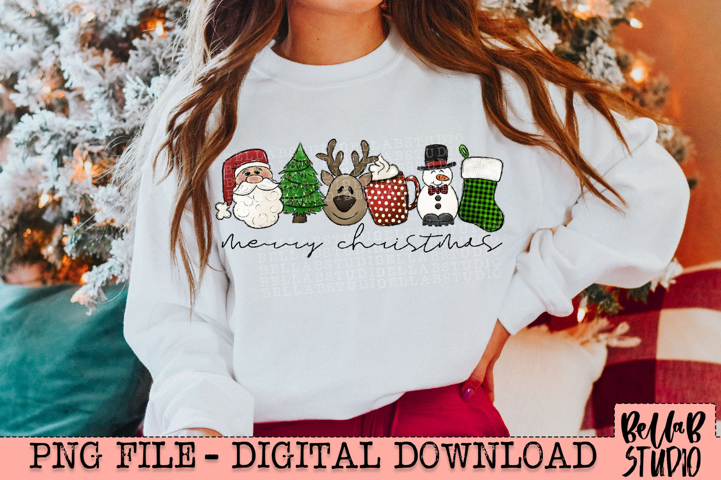 Merry Christmas Cute Faces PNG Design