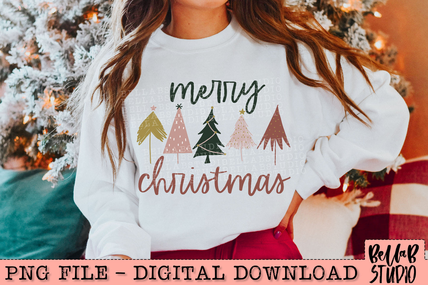 Merry Christmas Doodle Trees PNG Design