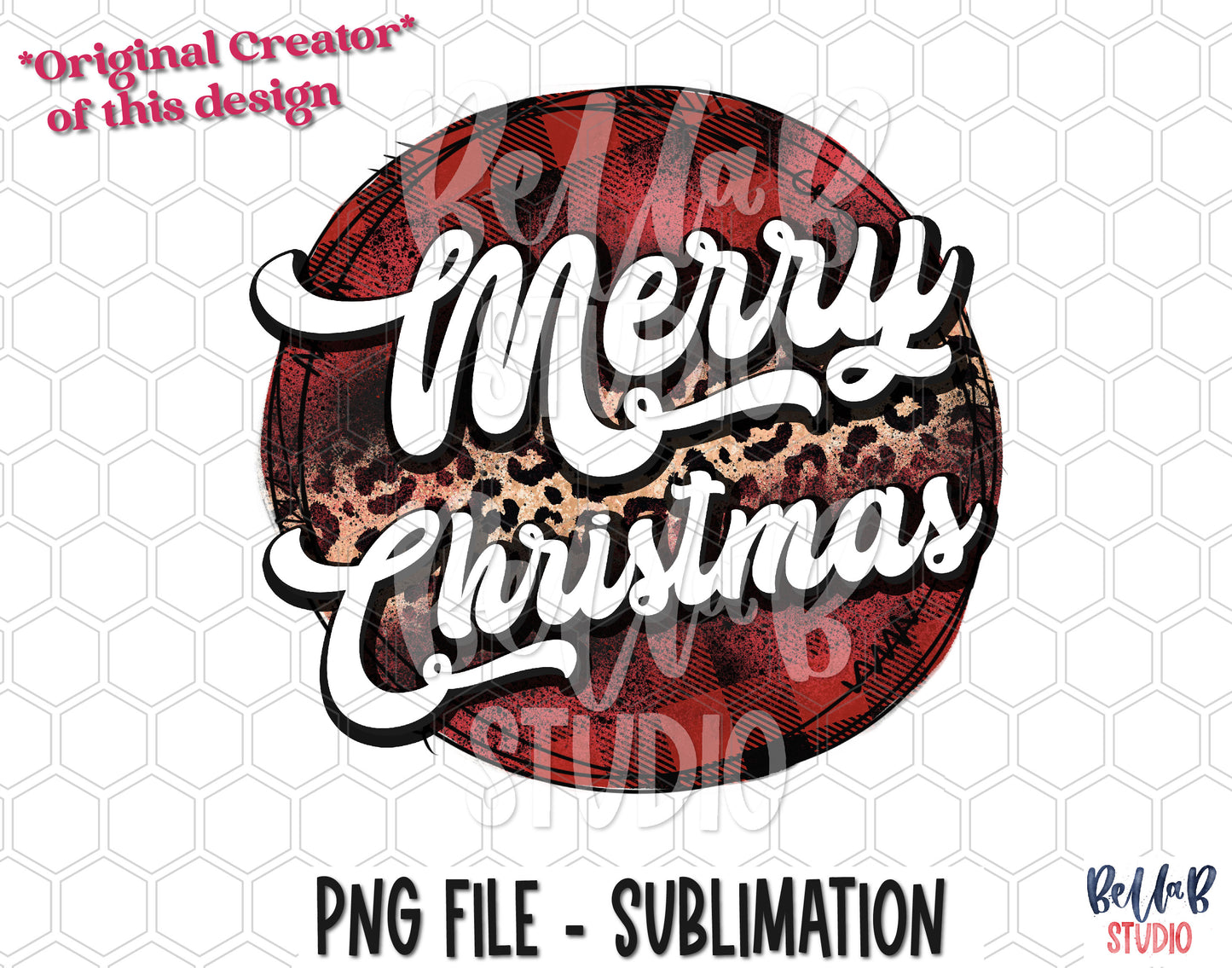 Merry Christmas Retro Western Plaid Leopard Sublimation Design