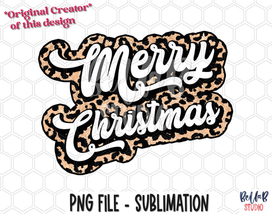 Merry Christmas Retro Leopard Sublimation Design