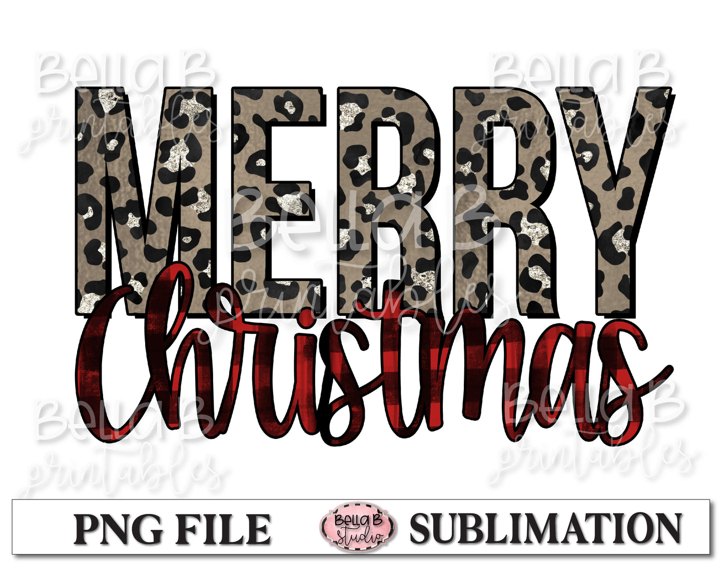Merry Christmas Leopard Sublimation Design