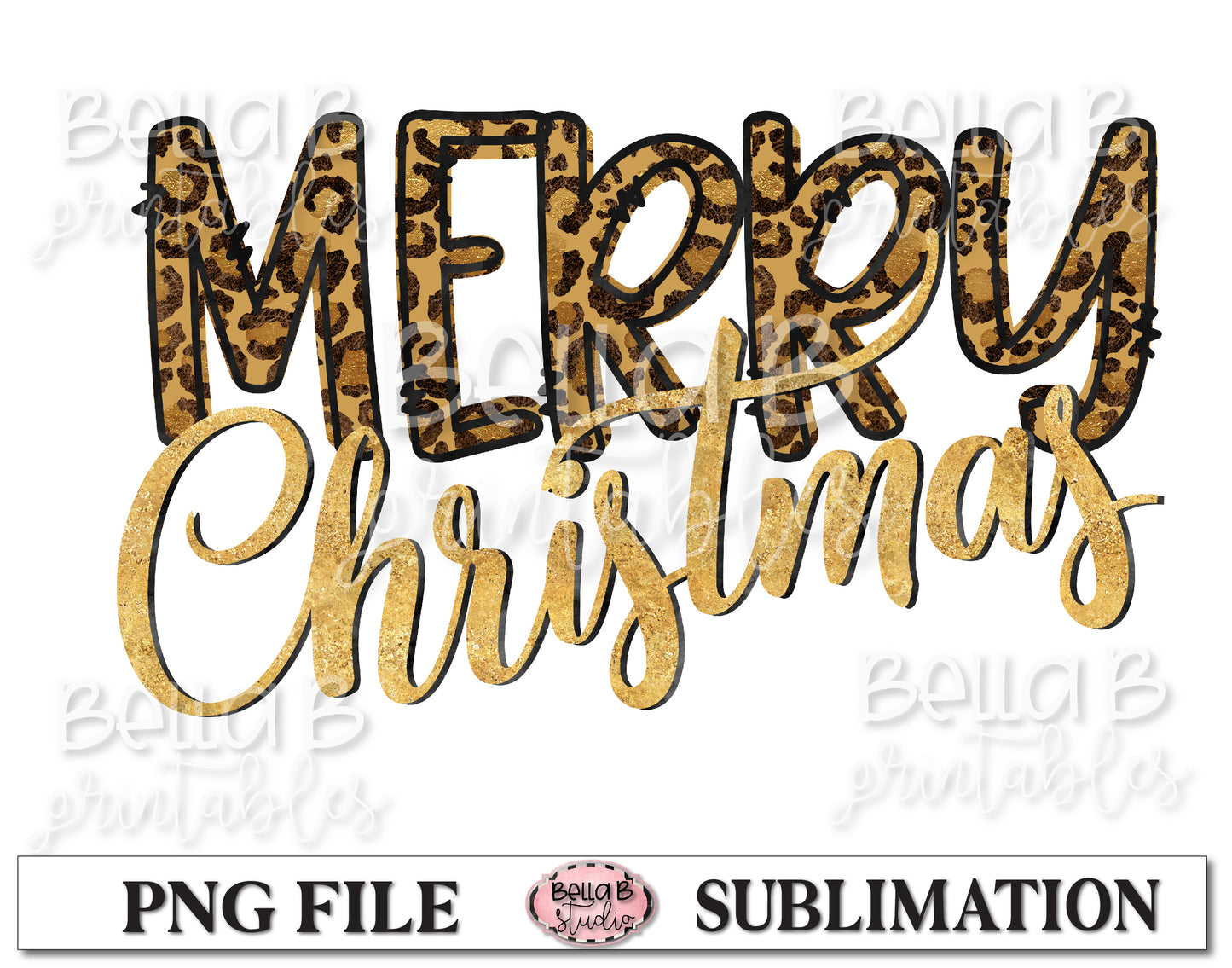 Leopard Print Merry Christmas Sublimation Design