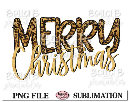 Leopard Print Merry Christmas Sublimation Design