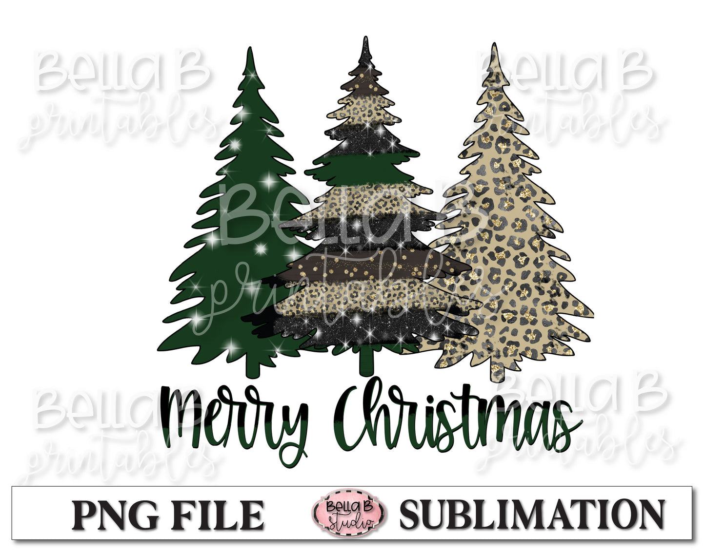 Green - Merry Christmas Trees Sublimation Design