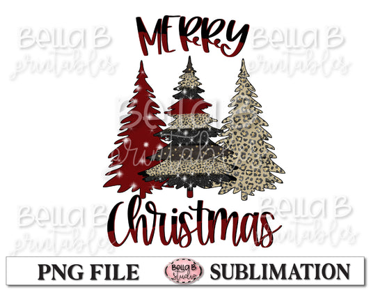 Red - Merry Christmas Trees Sublimation Design