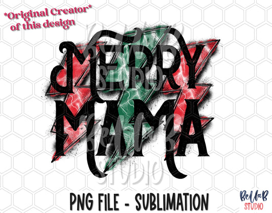 Christmas Lightning Bolt Merry Mama Sublimation Design