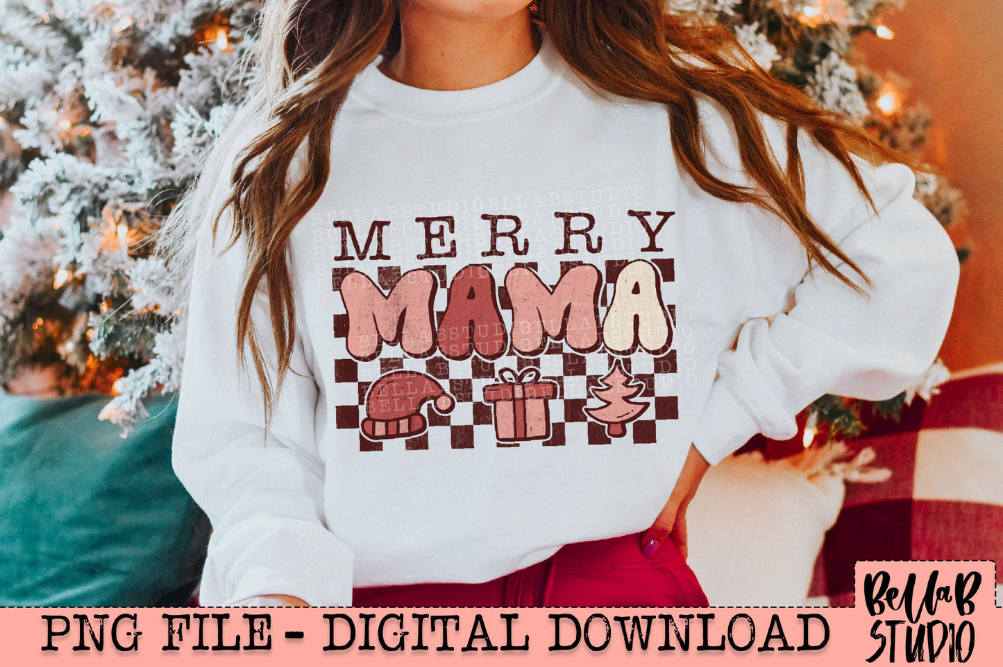 Merry Mama Retro Checker PNG Design