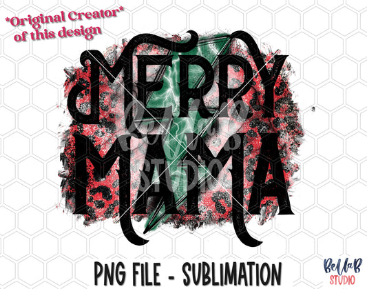 Christmas Lightning Bolt Merry Mama Sublimation Design