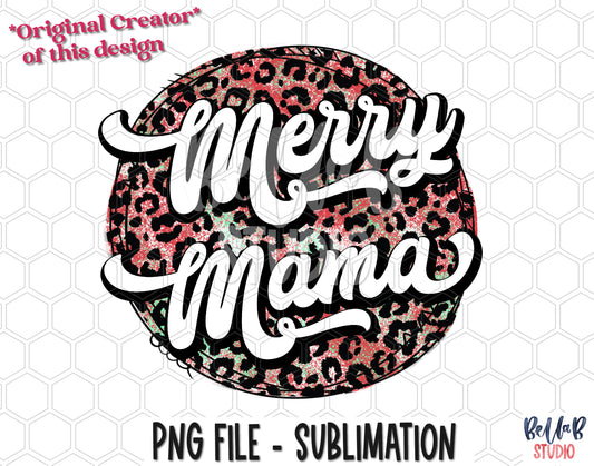 Merry Mama Retro Western Leopard Sublimation Design