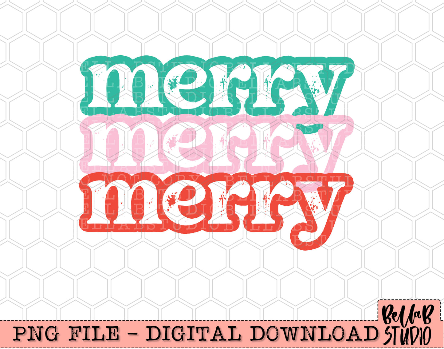 Merry Merry Merry Retro Christmas PNG Design