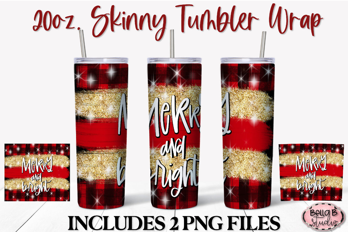Merry And Bright Christmas 20 oz Skinny Tumbler Design