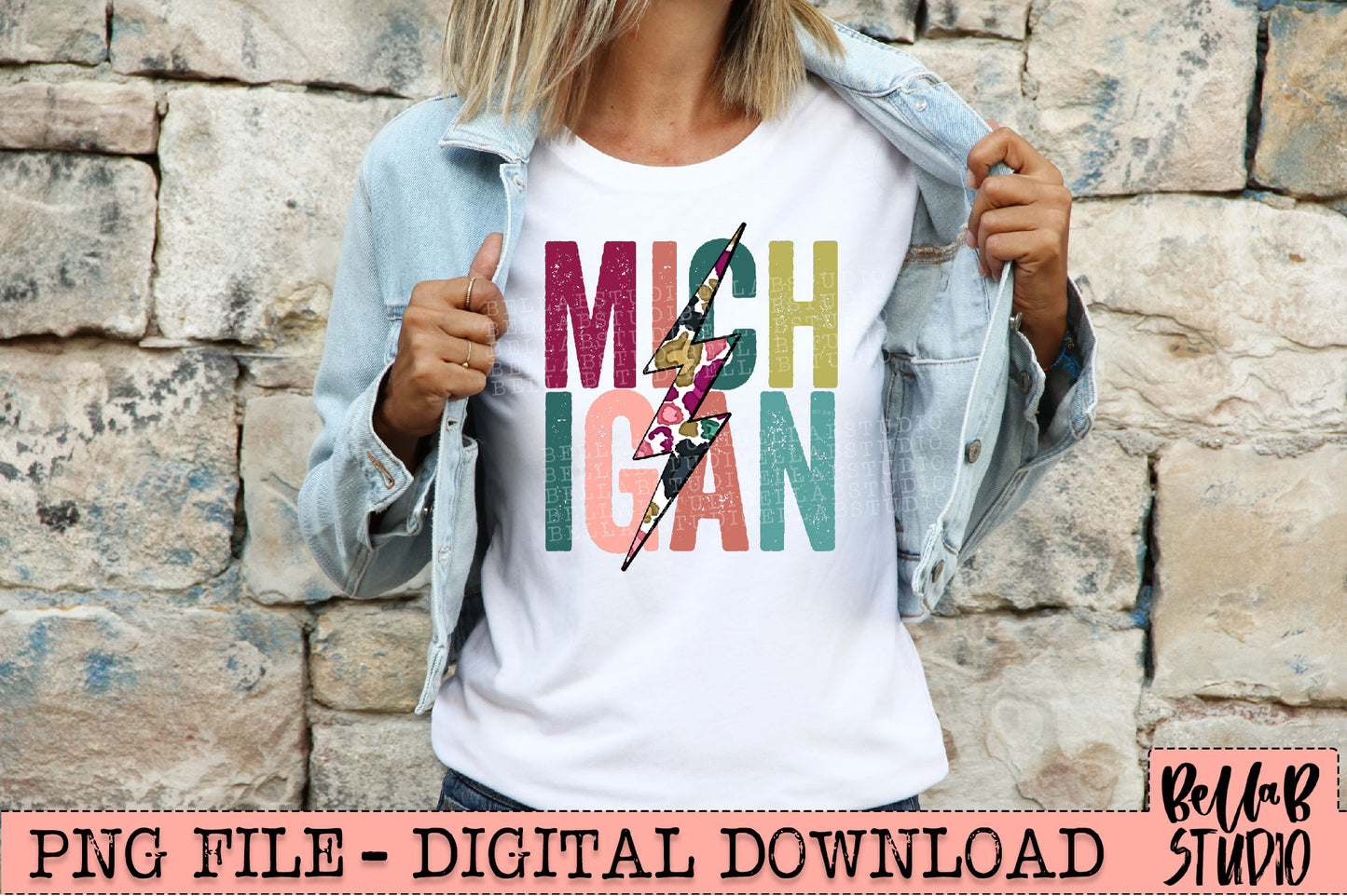 MICHIGAN Bright Leopard Bolt Sublimation Design