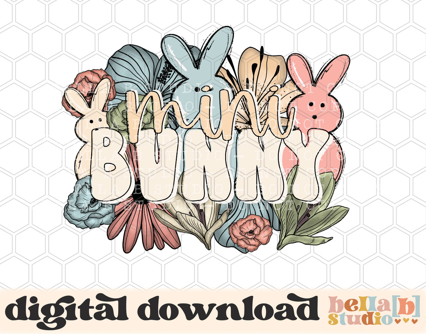 Mini Bunny Floral PNG Sublimation Design