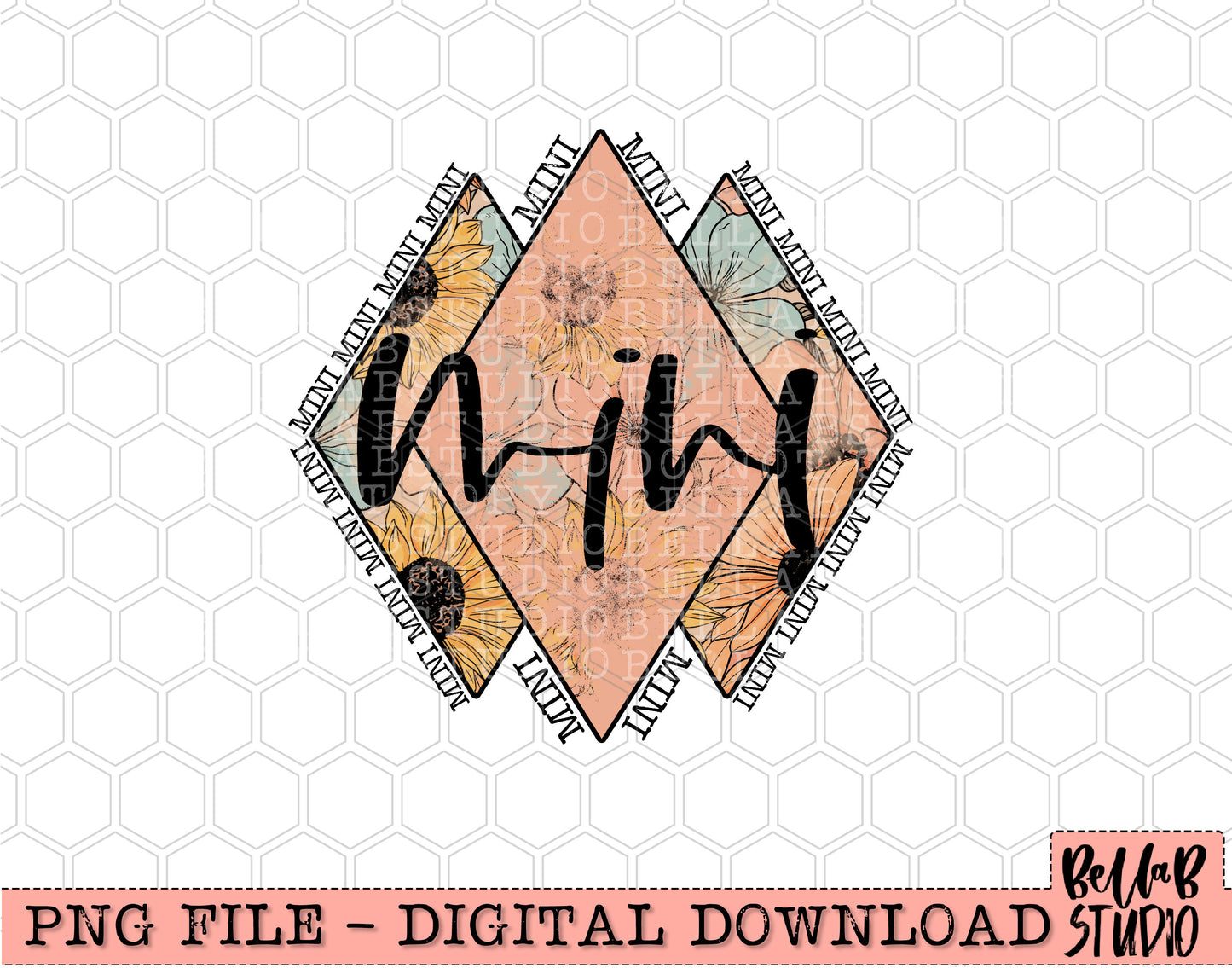 Mini Vintage Floral Diamonds PNG Design