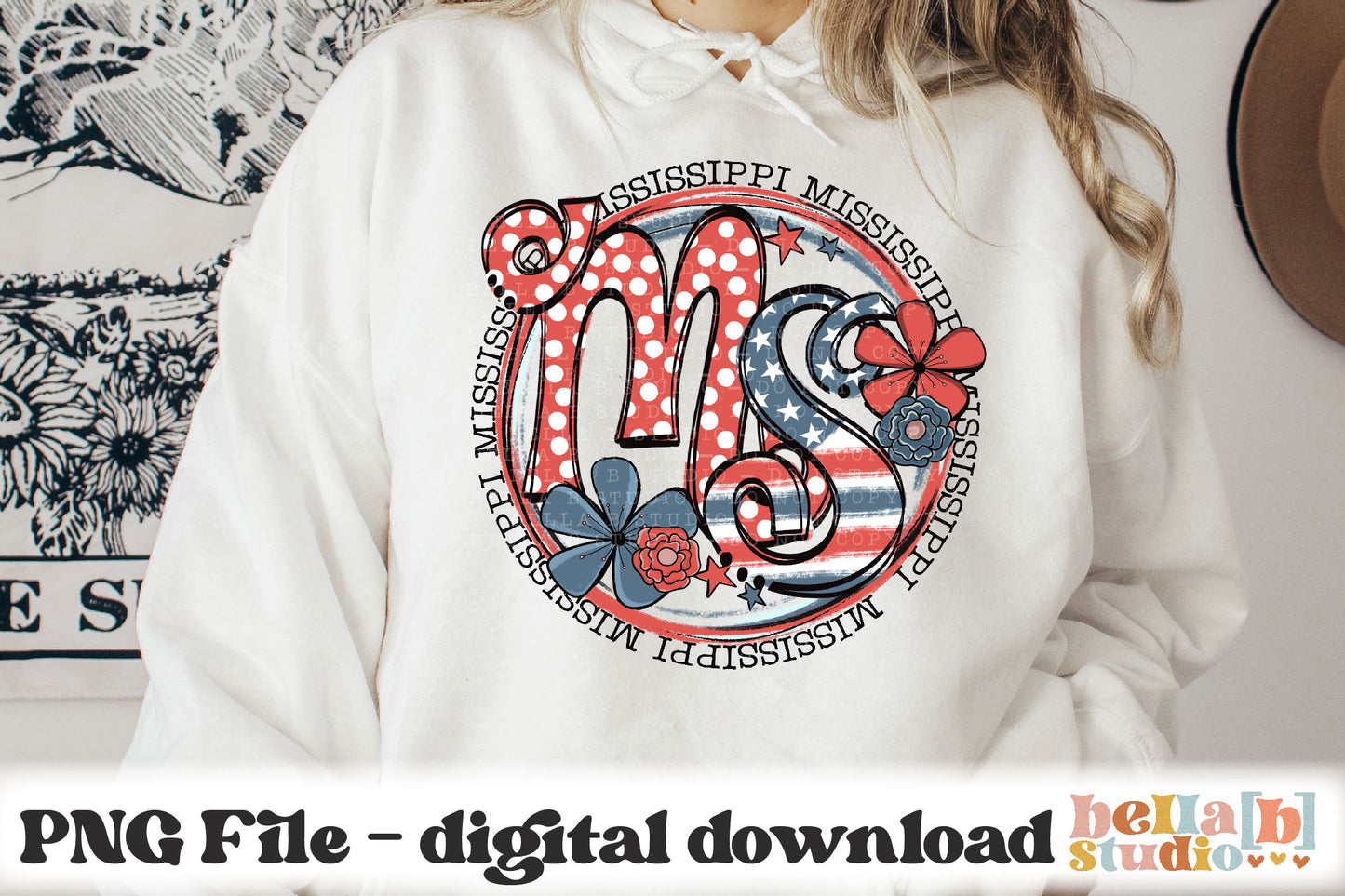 Mississippi Retro Flowers PNG Design