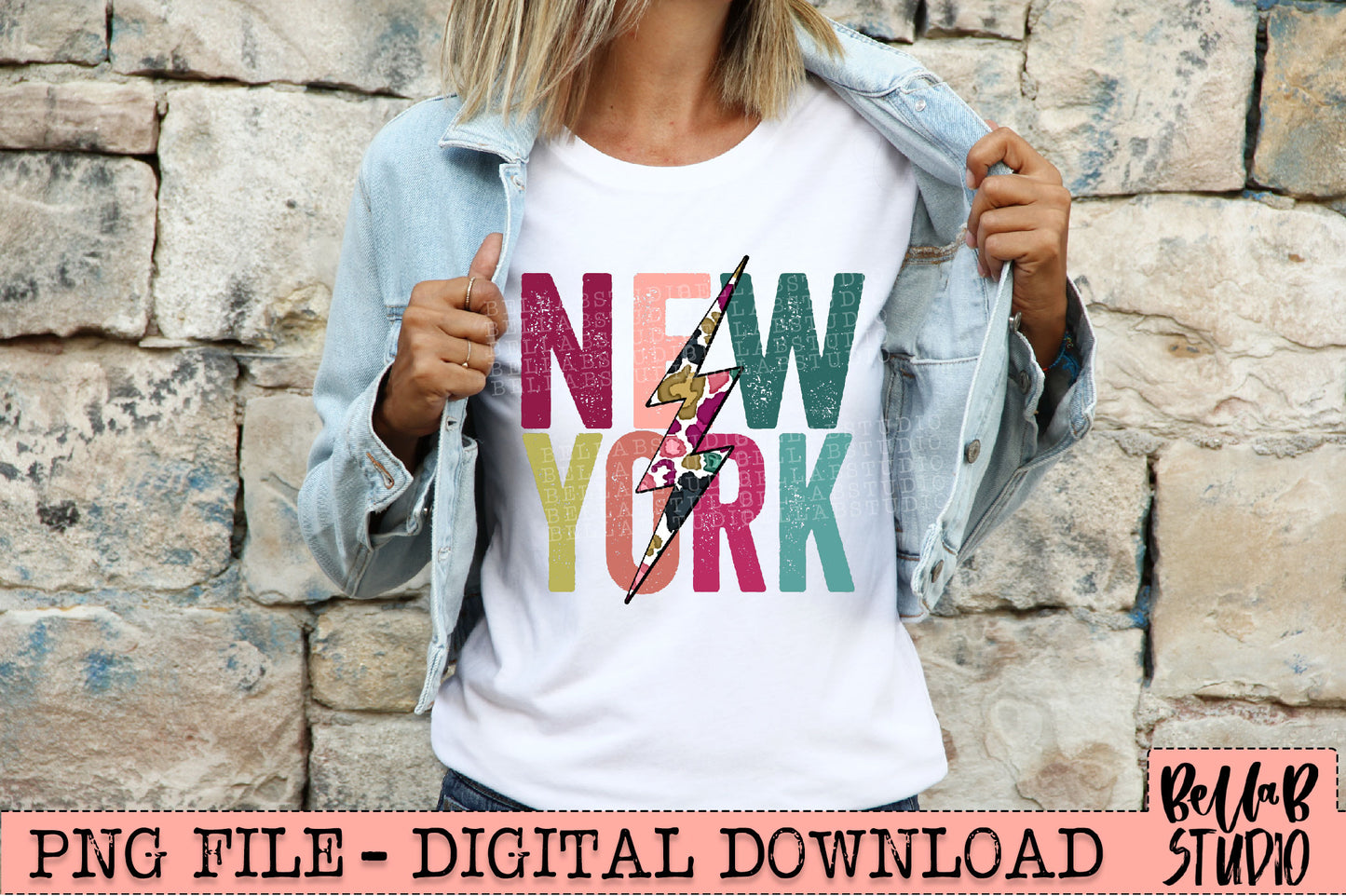 NEW YORK Bright Leopard Bolt Sublimation Design