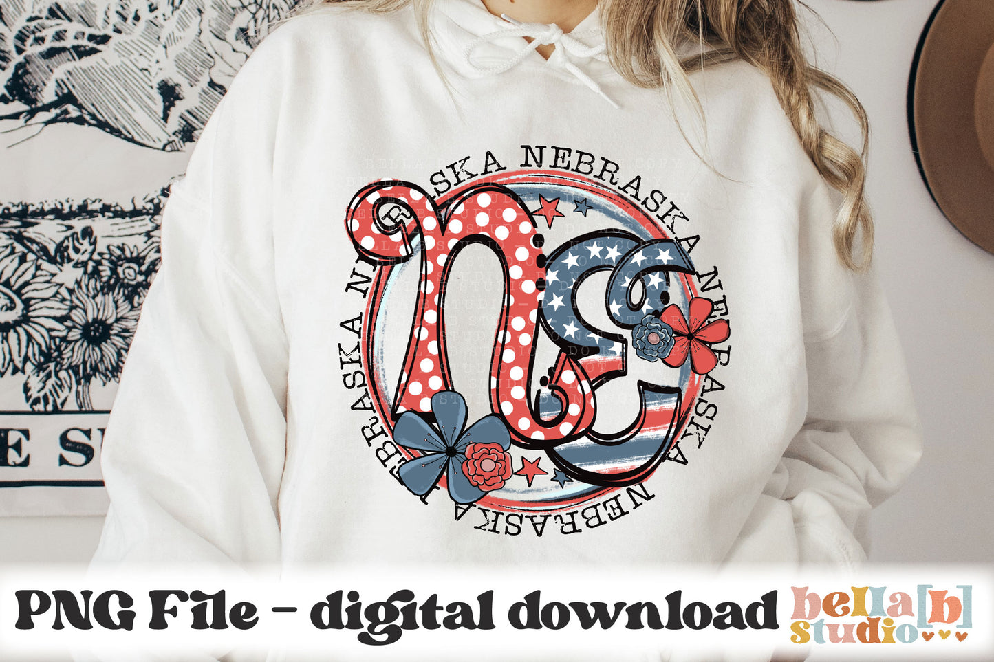 Nebraska Retro Flowers PNG Design