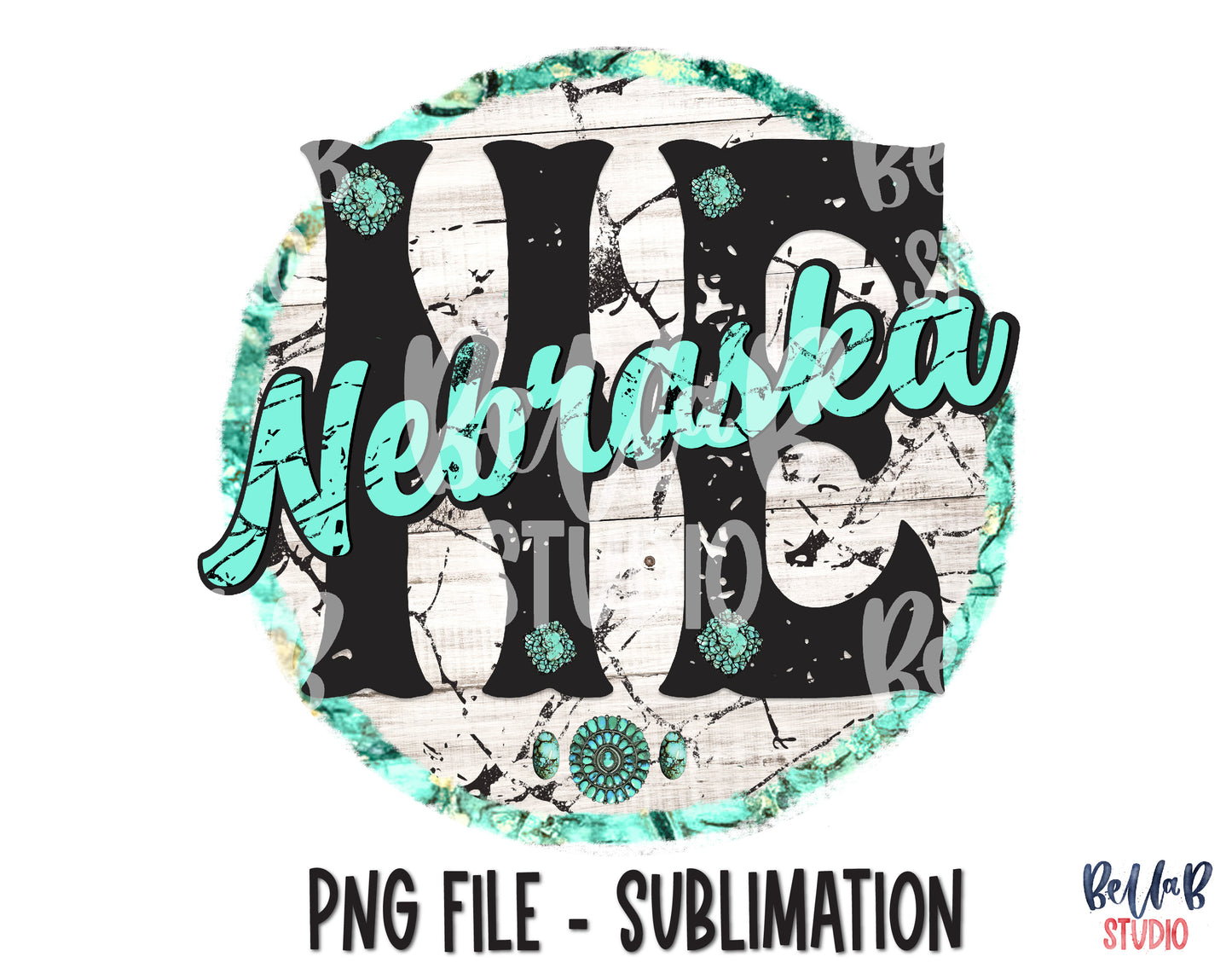 Nebraska Turquoise Sublimation Design