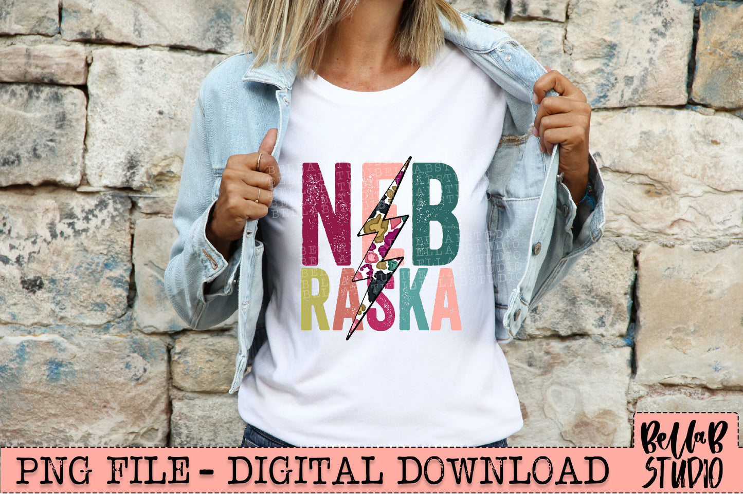 NEBRASKA Bright Leopard Bolt Sublimation Design